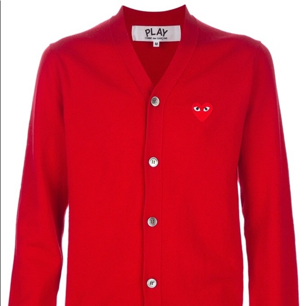 COMME DES GARCONS PLAY KNIT CARDIGAN RED HEART RED
